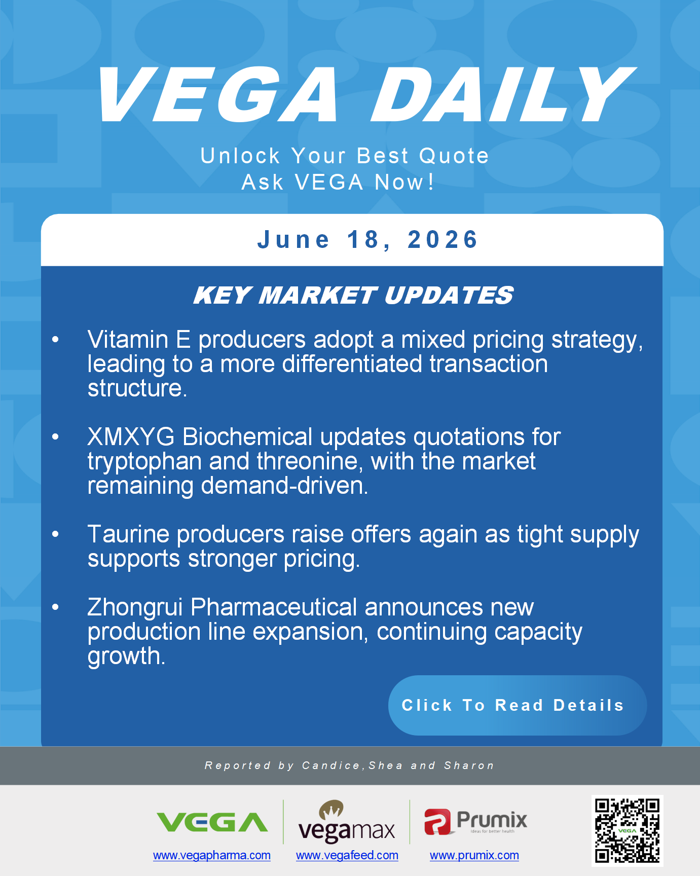VEGA Daily 20260618 VE Tryptophan Threonine Taurine ZhongruiPharma Update.png